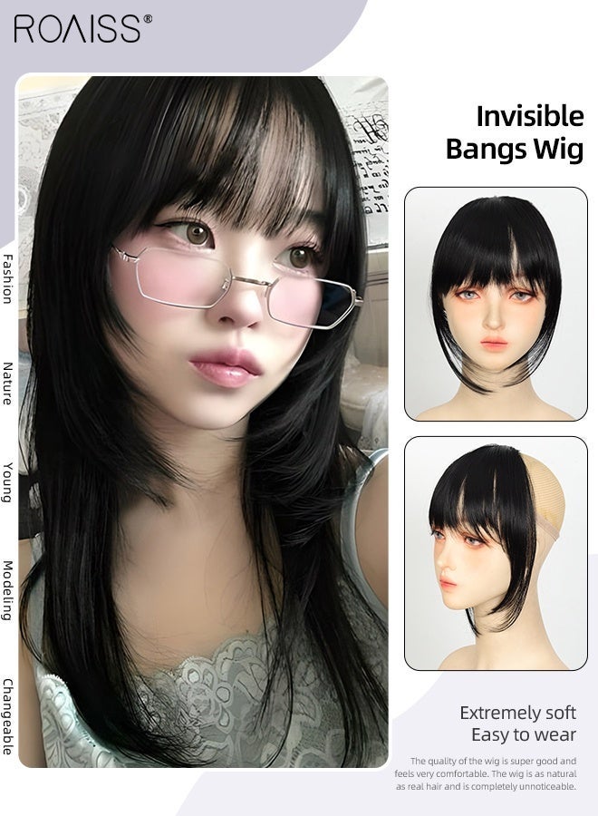 رويس وصلات شعر نسائية بغرة على الطراز الفرنسي، غرة من قطعة واحدة مع سوالف، وصلات شعر طويلة ذات طبقات طبيعية، ألياف صناعية طبيعية ناعمة مناسبة لحفلات الزفاف والتنكر والحفلات والارتداء اليومي - Image 1